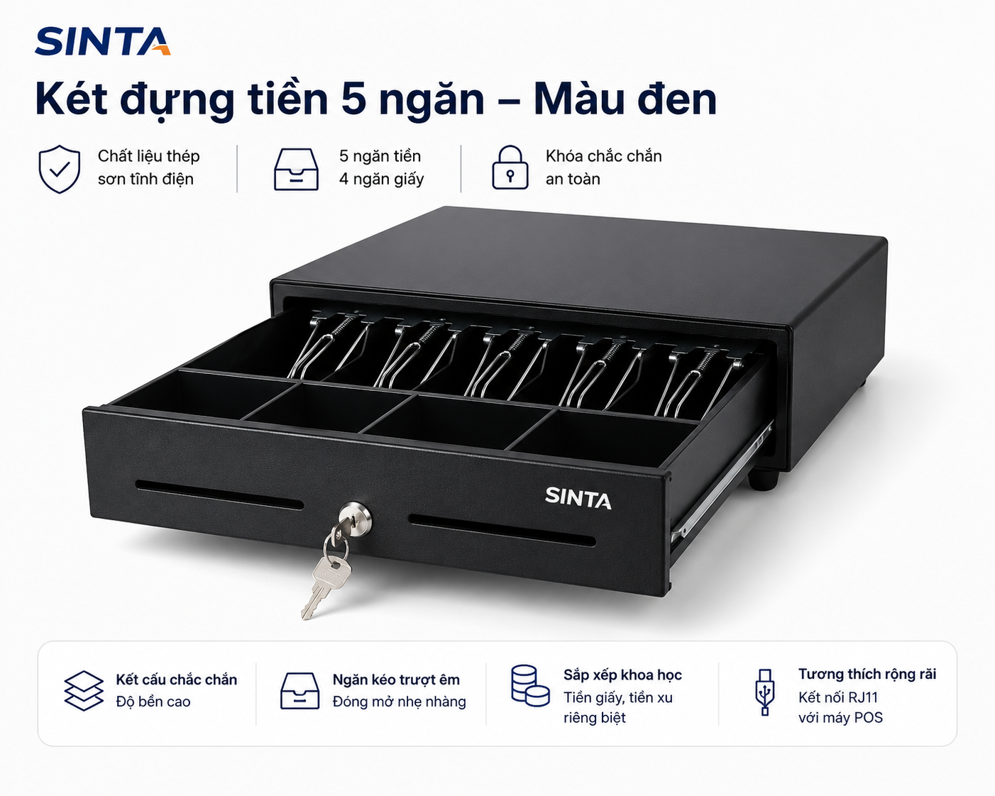 Két đựng tiền 5 ngăn – Màu đen
